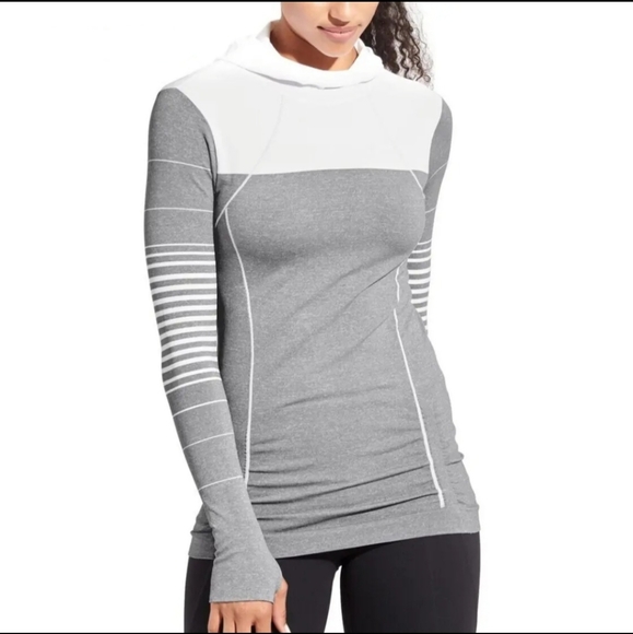 Athleta Stripe Fastest Track Ruched Long Sleeve Hoodie - Picture 1 of 16